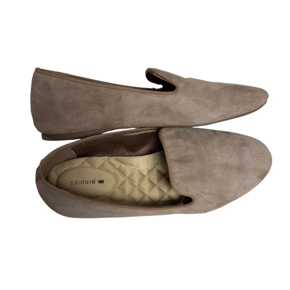 Birdies Starling Loafers Women 7.5 Tan‎ Taupe Suede Quilted Comfort Flat Shoes
